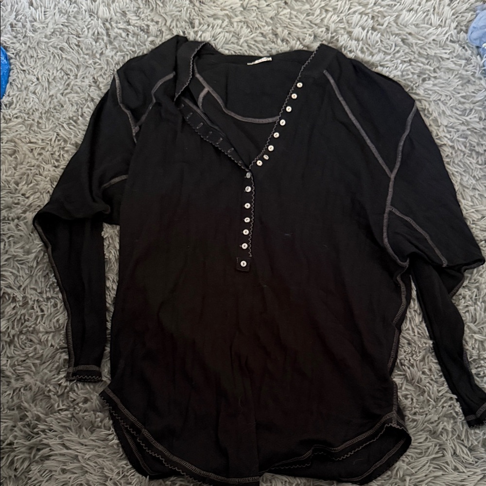 Free People Black Top with Light-Accent Stitching